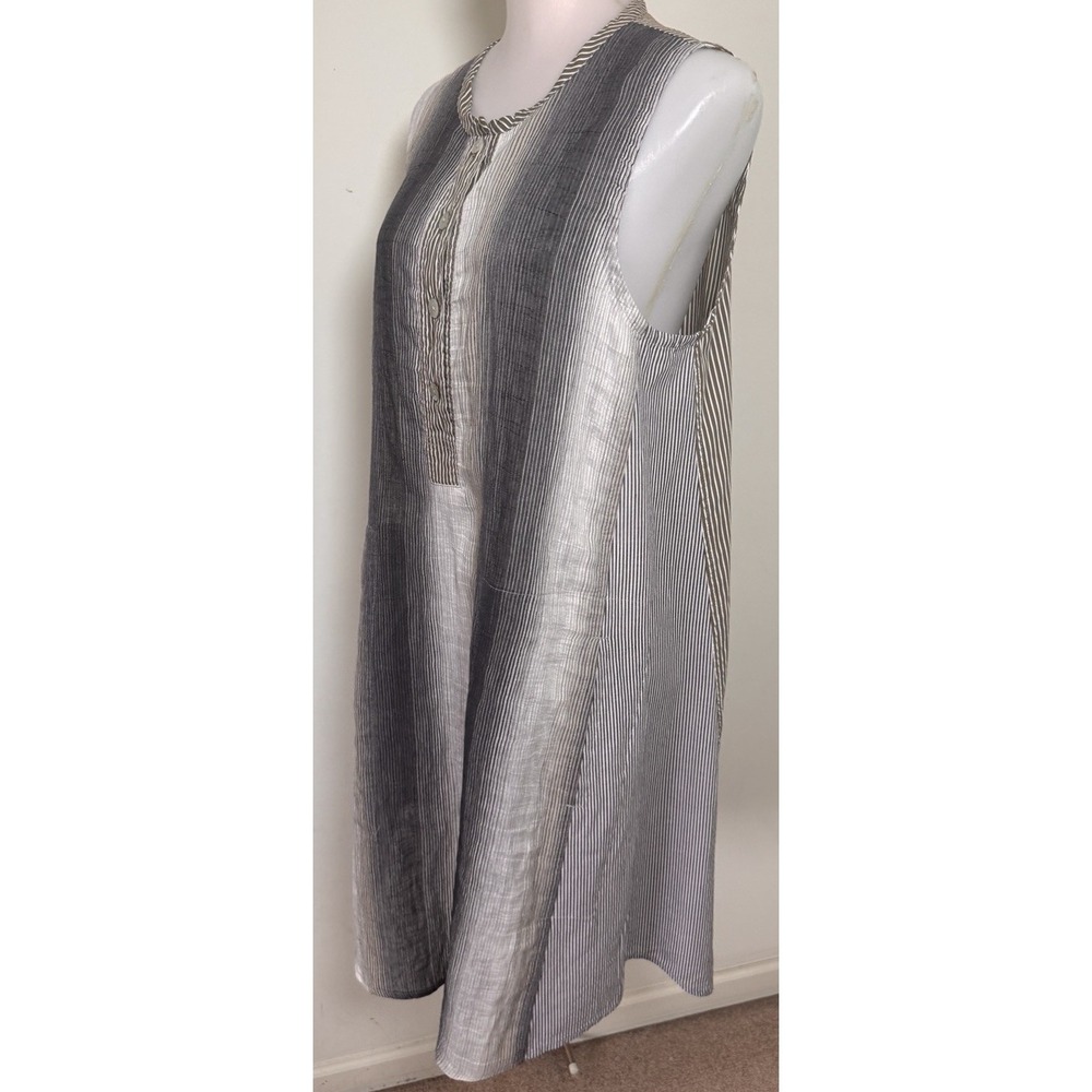 Alembika Ombre Stripe Sleeveless Oversized Linen Blend Midi Dress Large Gray - Picture 6 of 11